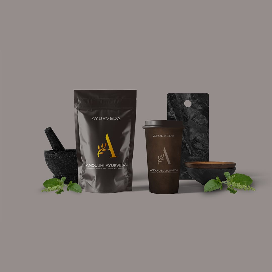 Anoukhi Ayurveda product packaging and branding design showcase by Click You Design.