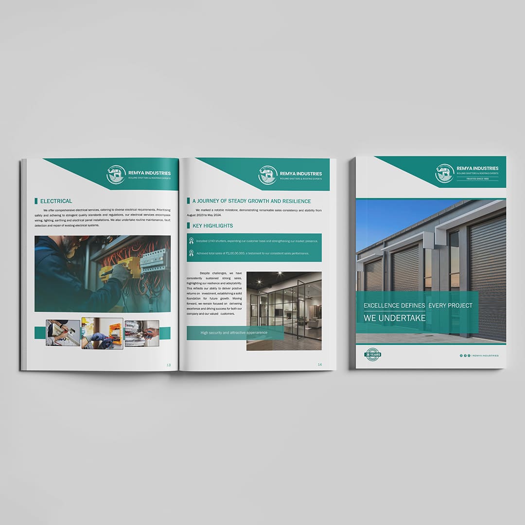 Professional corporate company profile brochure design showcasing business services and brand presentation