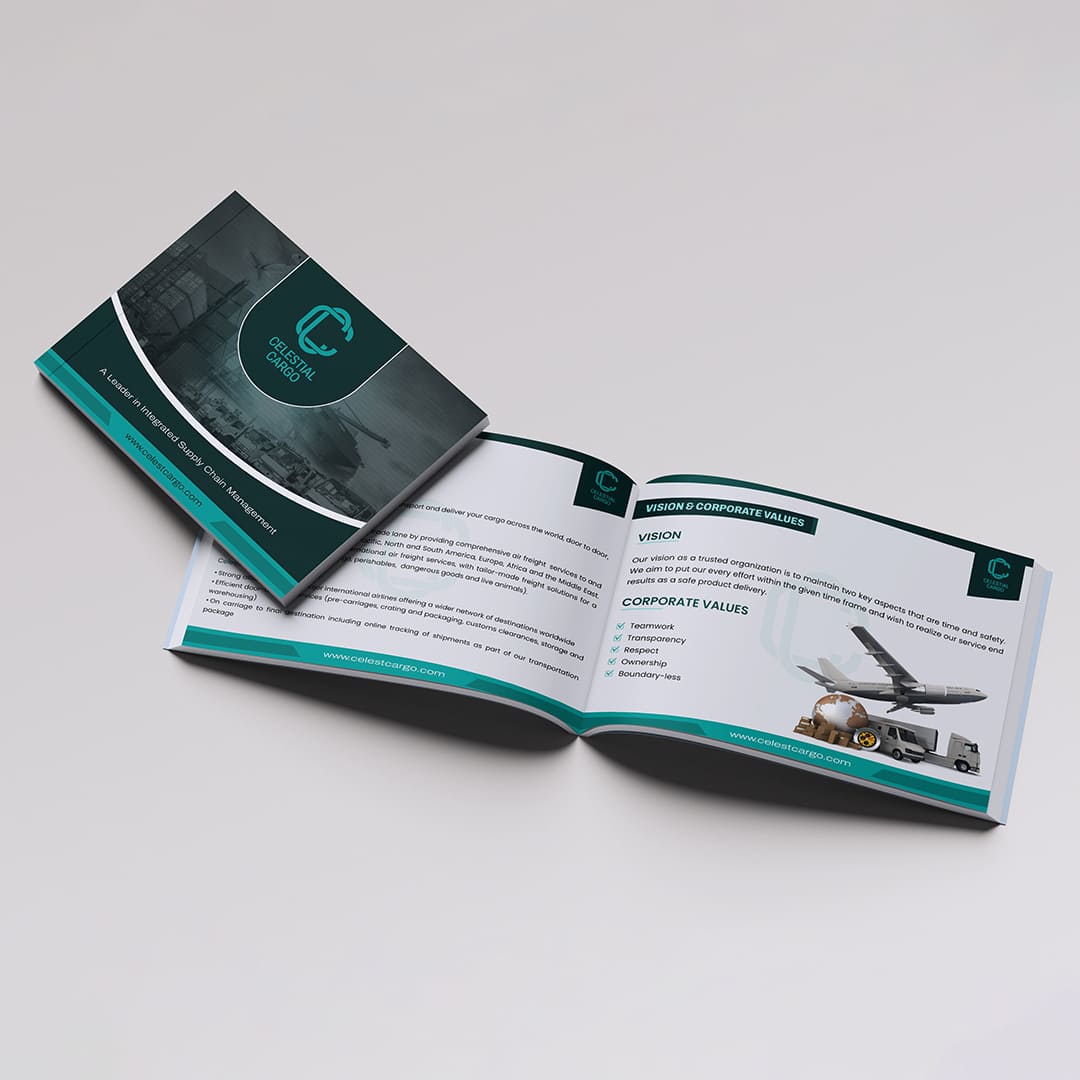 Professional corporate company profile brochure design showcasing business services corporate branding and company information