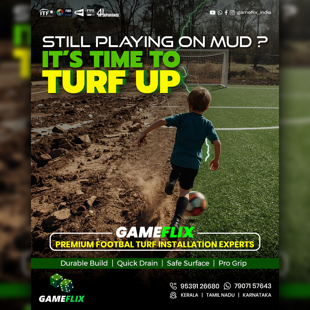 Football Turf Installation Advertisement Design Created by Click You Design Kerala