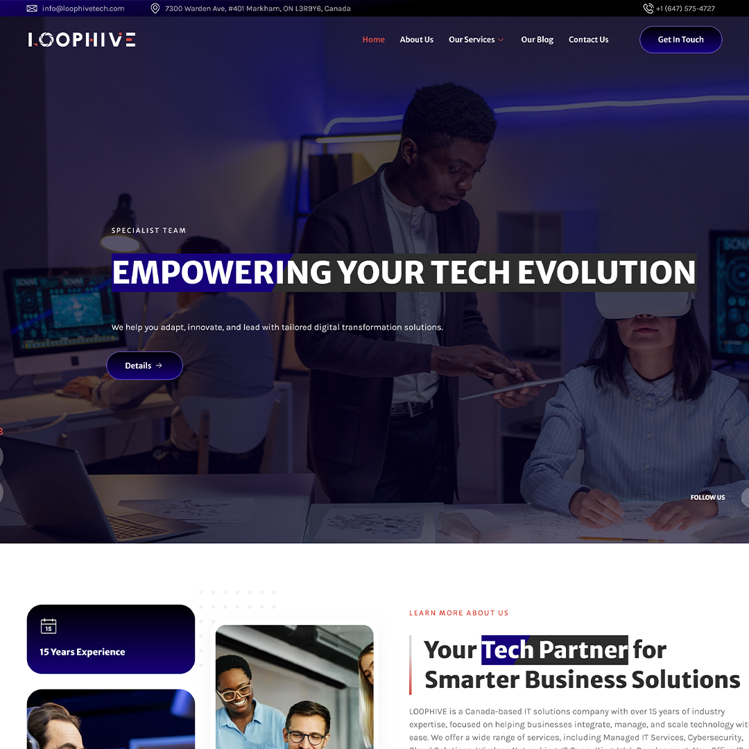 Modern IT solutions company website design with technology consulting and digital transformation services