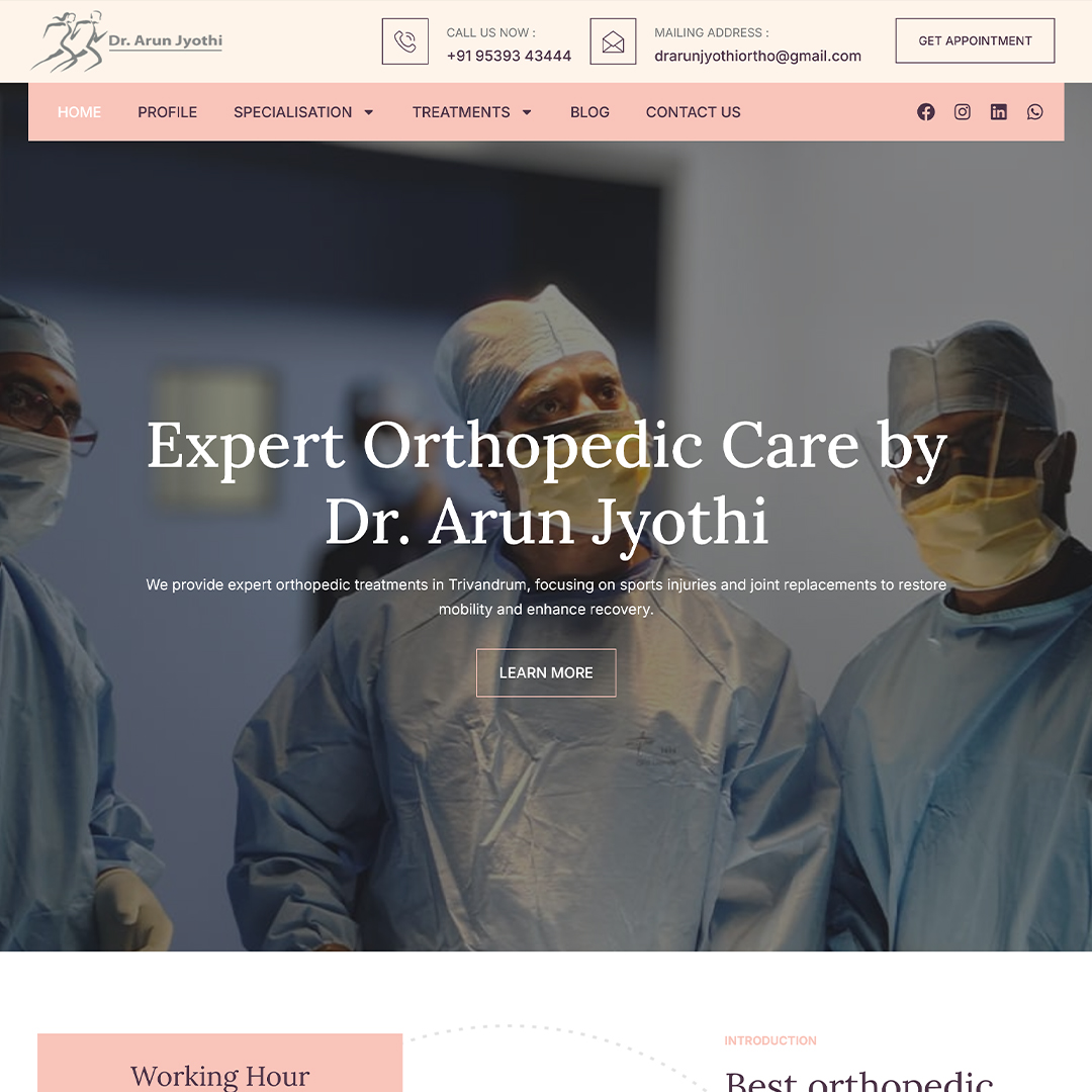 Orthopedic Doctor Website Design and Development Project by Click You Design Kerala
