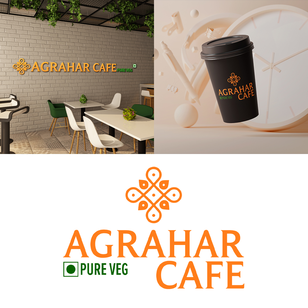 Custom restaurant logo design and branding created by ClickYouDesign for Agrahar Cafe Pure Veg Restaurant