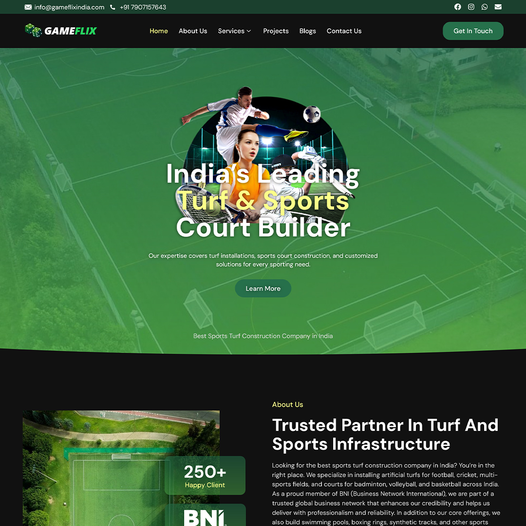 Sports Turf Construction Company Website Design Created by Click You Design Kerala