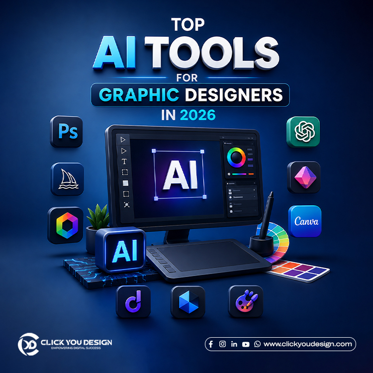 Top AI tools for graphic designers in 2026 including ChatGPT, Canva AI, Adobe Photoshop AI, and creative design software