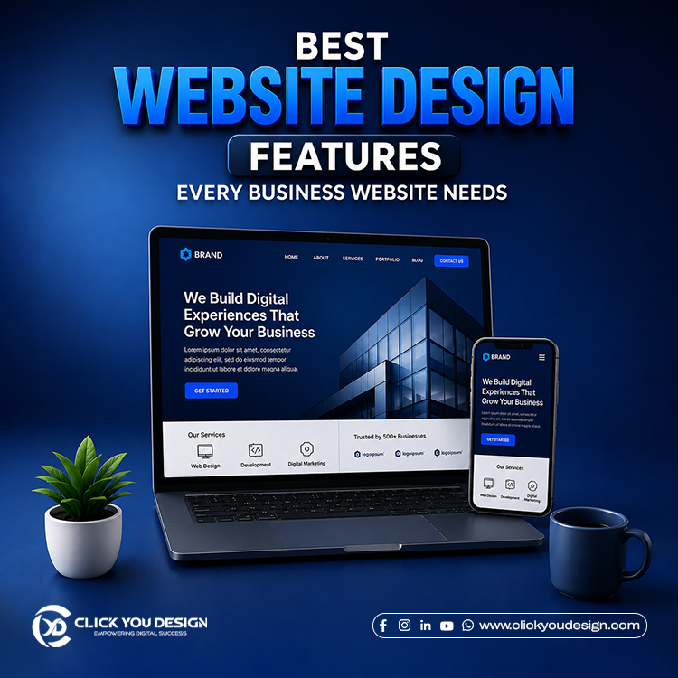 Best website design features including responsive layout, fast loading speed, user-friendly navigation, SEO optimization, and modern UI.