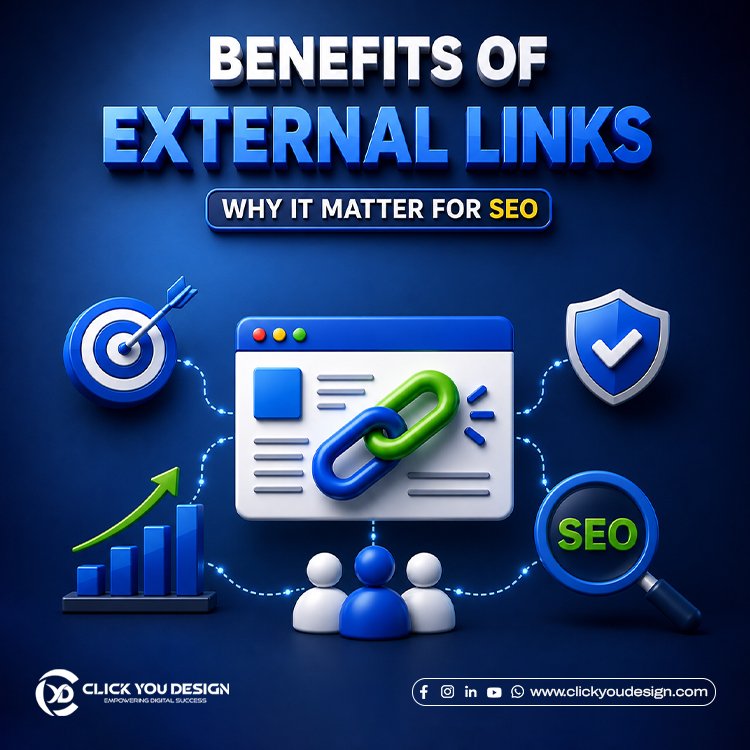 Infographic showing the benefits of external links for SEO, website authority, user experience, and content credibility.