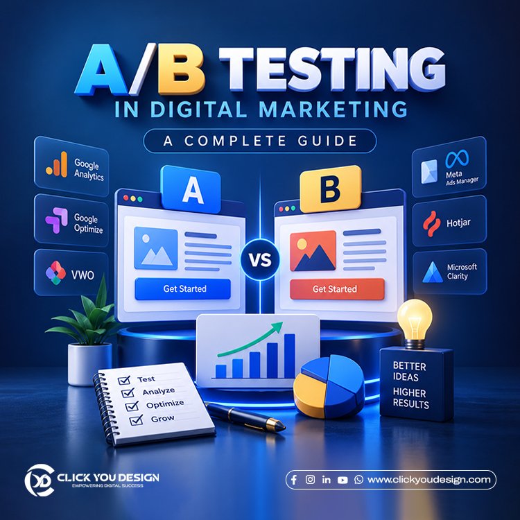 A/B testing concept showing two different versions of a marketing design for comparison